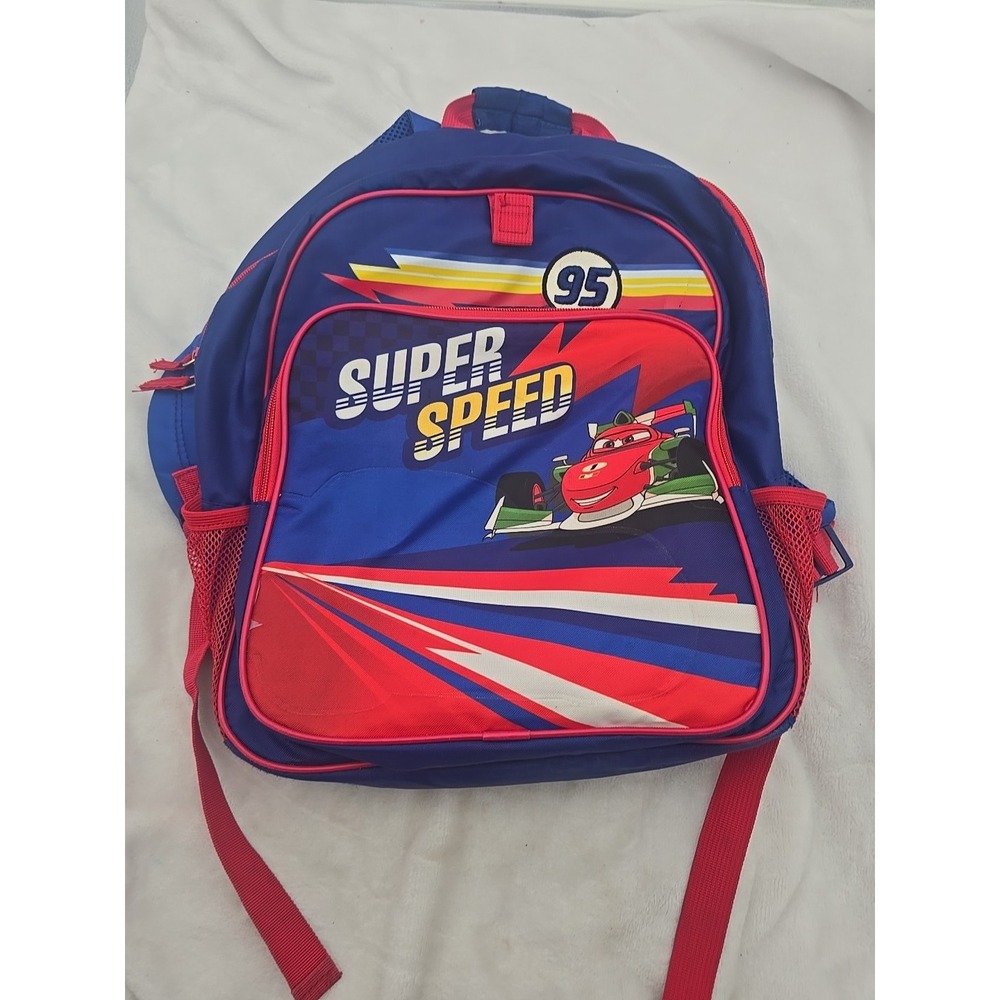 Disney Pixar Cars LIGHTNING MCQUEEN Backpack & Lunch Box Blue Red Softside 12x15